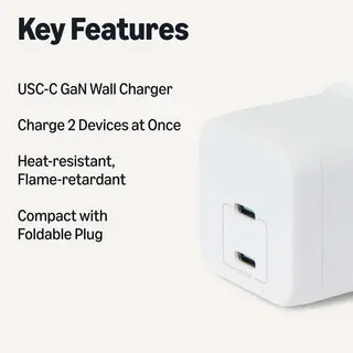 Amazon Basics 35W 2-Port GaN USB-C Nano Wall Charger in White thumbnail 2