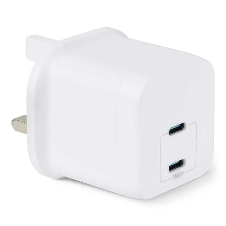 Amazon Basics 35W 2-Port GaN USB-C Nano Wall Charger in White