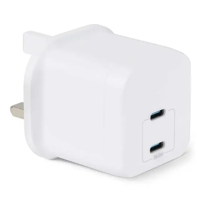 Amazon Basics 35W 2-Port GaN USB-C Nano Wall Charger in White