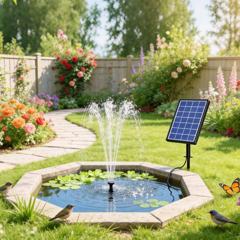 Biling Solar Water Fountain for Small Gardens with 6 Nozzles, 3.5W Pump photo 2