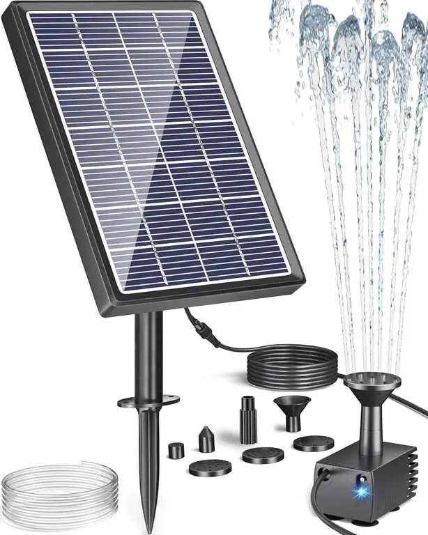 Biling Solar Water Fountain for Small Gardens with 6 Nozzles, 3.5W Pump