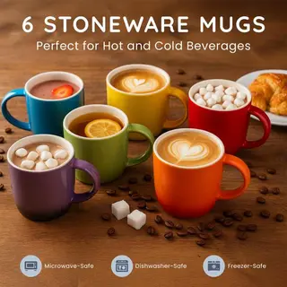 CUQOO Stoneware Mugs Set of 6 Ceramic Coffee Cups 350ml Each thumbnail 3