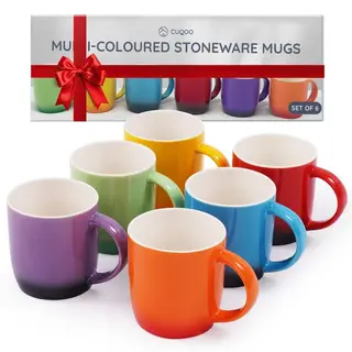 CUQOO Stoneware Mugs Set of 6 Ceramic Coffee Cups 350ml Each