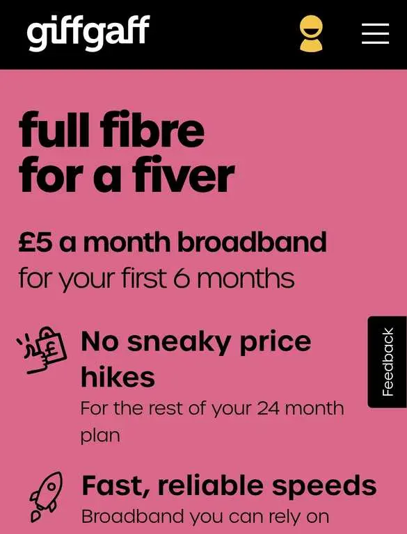 giffgaff Full Fibre Broadband 200Mbps First 6 Months at £5, Then £25 Monthly