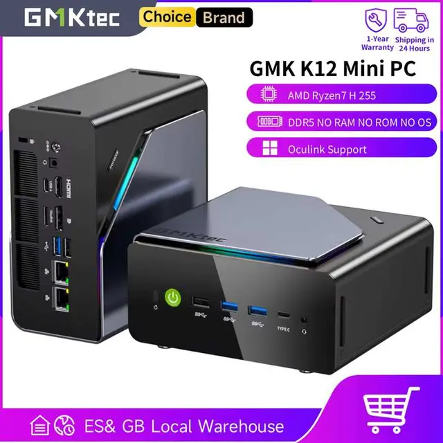 GMKtec K12 Mini PC AMD Ryzen 7 H255 (Upgraded 8745HS) Oculink Support DDR5 Barebones UK Stock