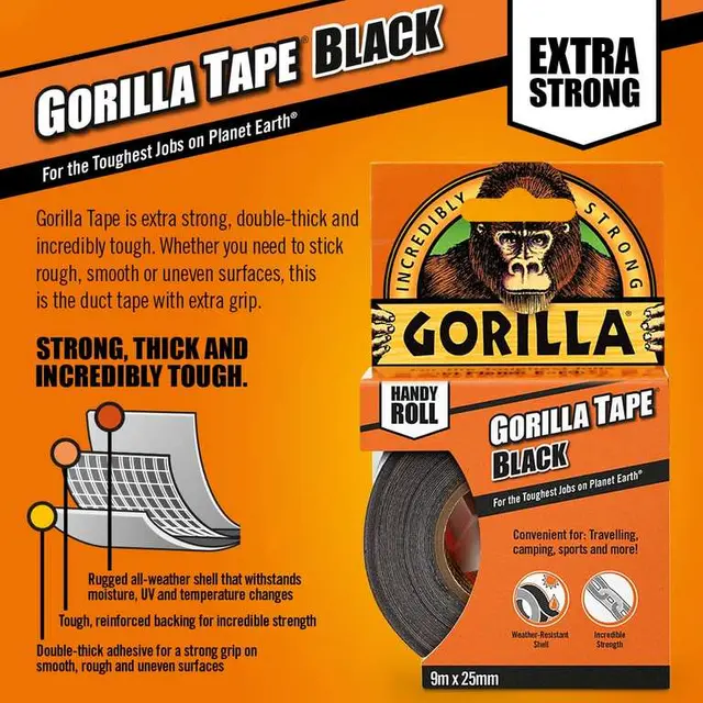 Gorilla Tape Handy Roll Black 9 m, Discount Applied at Checkout photo 3