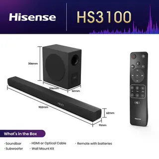 Hisense HS3100 3.1 Channel Soundbar with 480W Output and Wireless Subwoofer thumbnail 2