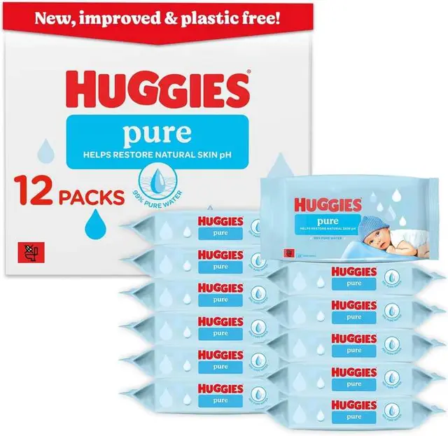 Huggies Pure Plastic Free Baby Wipes 576 Wipes Pack