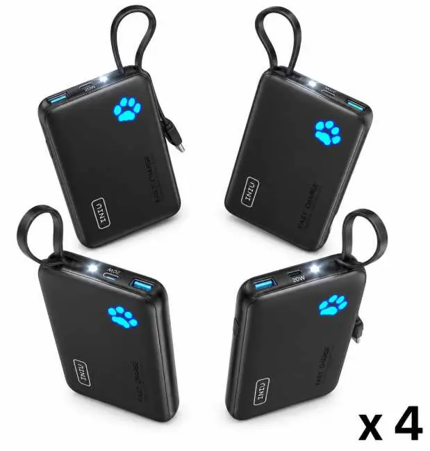 INIU 10000mAh 20W Fast Charging Power Bank with USB C Cable, 4-Pack