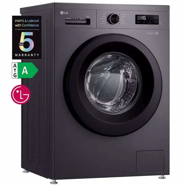 LG 9kg Inverter Direct Drive 1400rpm Steam Washing Machine in Grey or Black with 5 Year Warranty