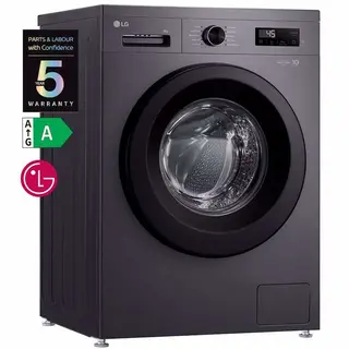 LG 9kg Inverter Direct Drive 1400rpm Steam Washing Machine in Grey or Black with 5 Year Warranty thumbnail 1