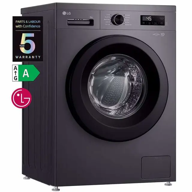 LG 9kg Inverter Direct Drive 1400rpm Steam Washing Machine in Grey or Black with 5 Year Warranty