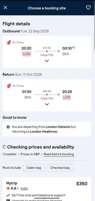 London to Bangkok Flights via Beijing with Air China thumbnail 2