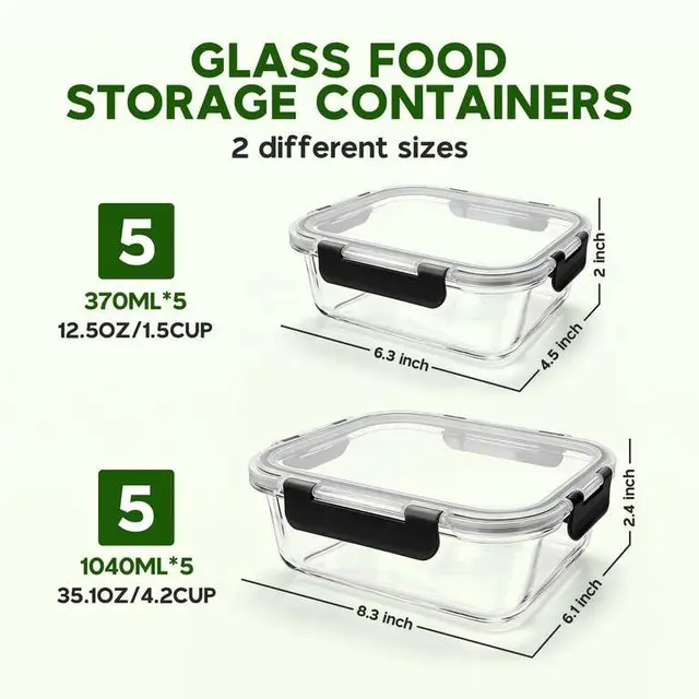 MEETOZ 10 Pack Glass Meal Prep Containers in Black or Colourful photo 2