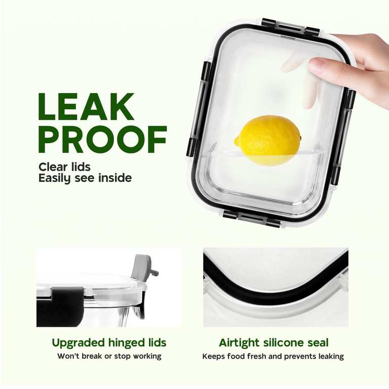 MEETOZ 10 Pack Glass Meal Prep Containers in Black or Colourful photo 3