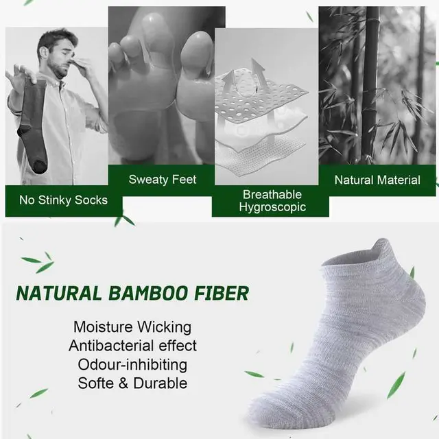 Niorasen 6-Pack Bamboo Trainer Socks for Men and Women UK 5-8, 9-11 or 12-15 photo 2