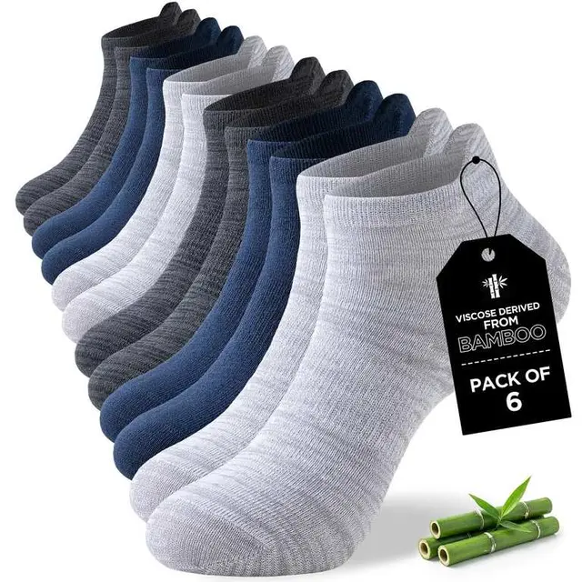Niorasen 6-Pack Bamboo Trainer Socks for Men and Women UK 5-8, 9-11 or 12-15