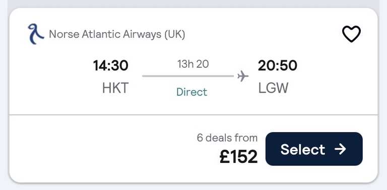 Norse Atlantic direct flight Phuket to London (LGW) one-way, cabin bag only, December dates photo 2