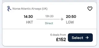 Norse Atlantic direct flight Phuket to London (LGW) one-way, cabin bag only, December dates thumbnail 2