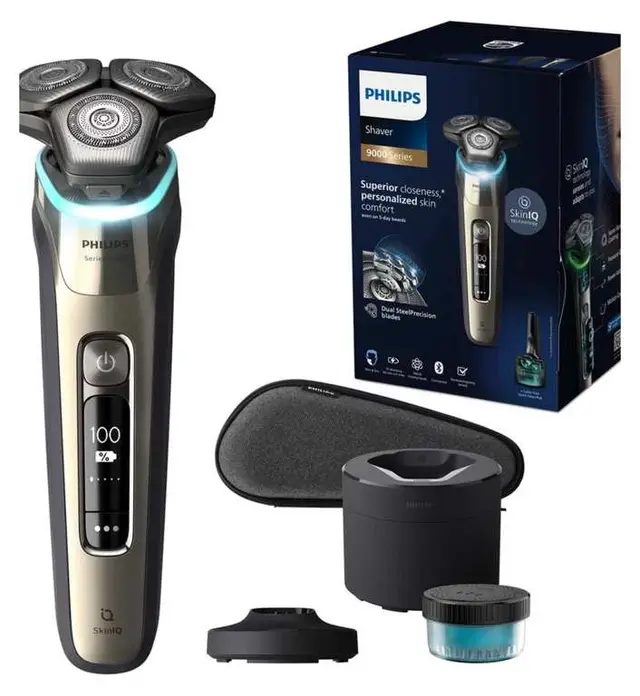 Philips Shaver 9000 Series Wet & Dry Electric Shaver with SkinIQ, Quick Clean Pod and Travel Case