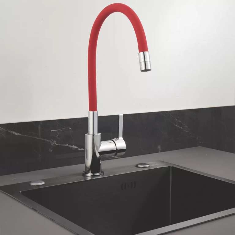 Piasa Pull-Out Spray Kitchen Tap in Chrome and Red (587YT) photo 2