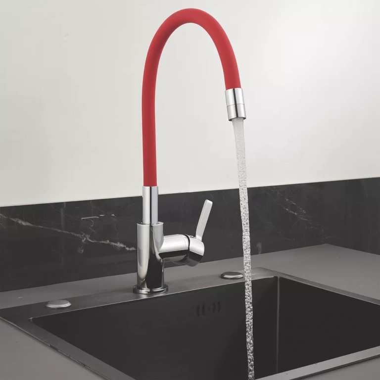 Piasa Pull-Out Spray Kitchen Tap in Chrome and Red (587YT) photo 3