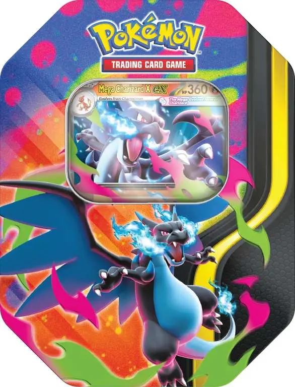 Pokémon TCG Mega Charizard Tin with Mega Charizard X ex, 4 Booster Packs and 1 Foil Promo