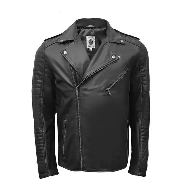 Pretty Green Men's Genuine Sheepskin Leather Biker Jacket S-2XL