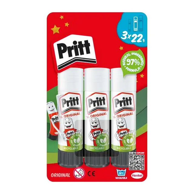 Pritt Child-Friendly Glue Stick 22g Pack of 3
