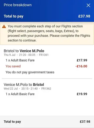 Return flights from Bristol to Venice with Ryanair from 9-22 July, hand luggage only thumbnail 2