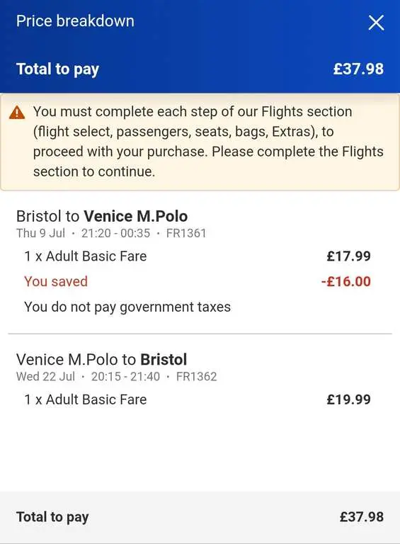 Return flights from Bristol to Venice with Ryanair from 9-22 July, hand luggage only photo 2