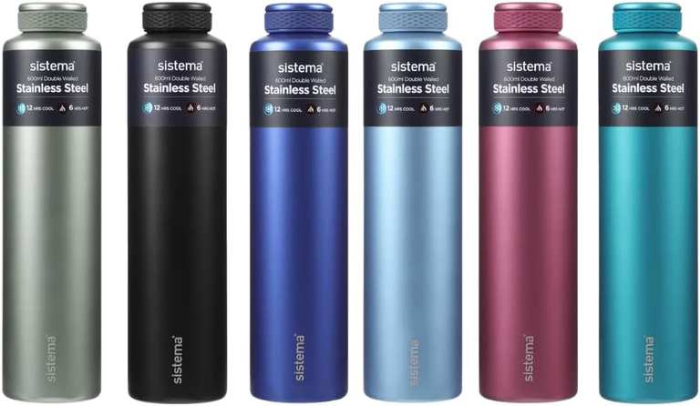 Sistema Hydrate 280ml Stainless Steel Water Bottle, Double Wall Vacuum Insulated, Assorted Colours photo 2