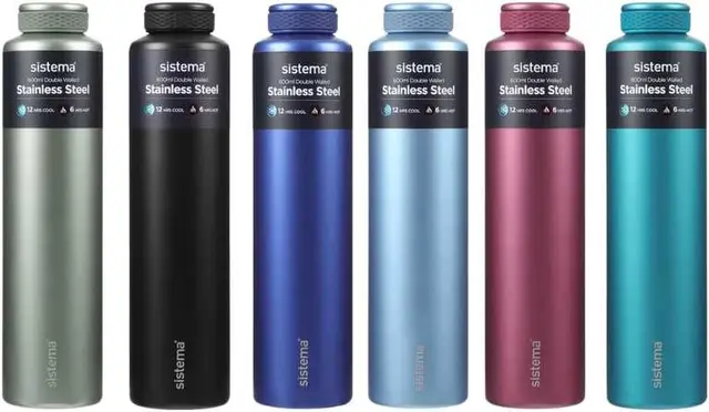 Sistema Hydrate 280ml Stainless Steel Water Bottle, Double Wall Vacuum Insulated, Assorted Colours photo 2