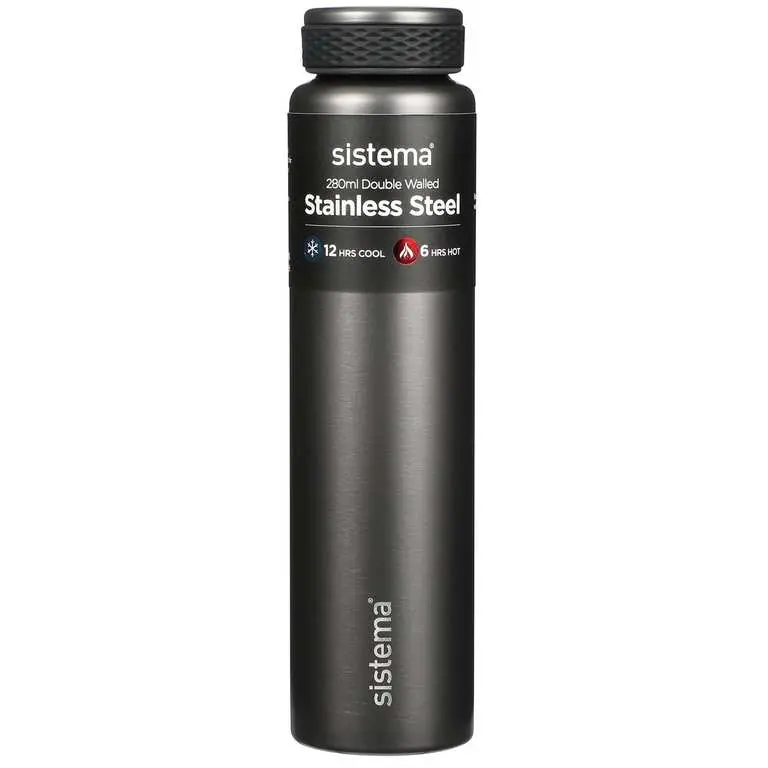 Sistema Hydrate 280ml Stainless Steel Water Bottle, Double Wall Vacuum Insulated, Assorted Colours