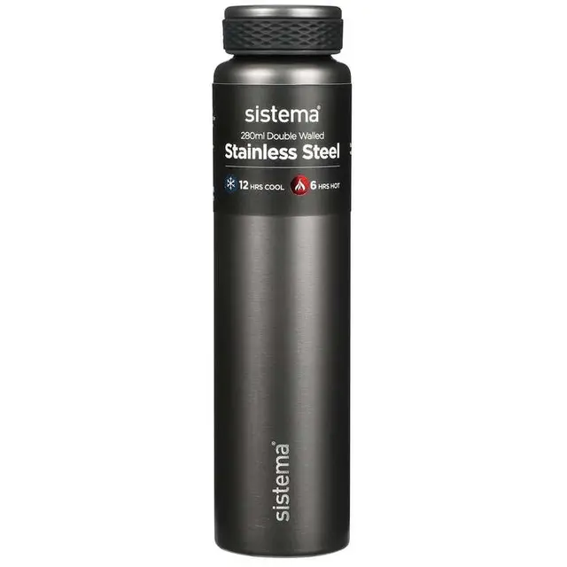 Sistema Hydrate 280ml Stainless Steel Water Bottle, Double Wall Vacuum Insulated, Assorted Colours