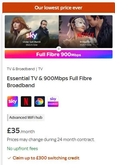 Sky Essential TV with Stream, Netflix, Discovery+ and Full Fibre 900Mb/s Broadband, 24-Month Contract photo 2