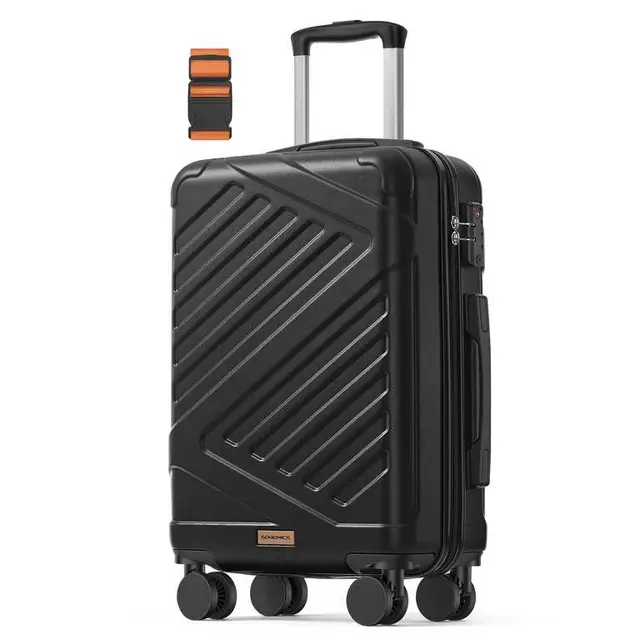 SONGMICS Hard Shell Cabin Suitcase 55cm Black with TSA Lock
