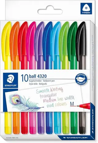 STAEDTLER 4320 MC10 Stick Rainbow Ballpoint Pens Assorted Colours Pack of 10 thumbnail 1
