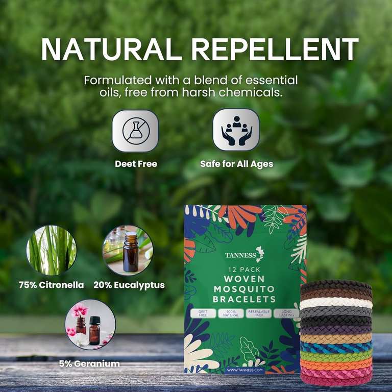 Tanness Mosquito Repellent Bracelets 12 Pack, DEET-Free Insect Bands for Kids and Adults photo 2