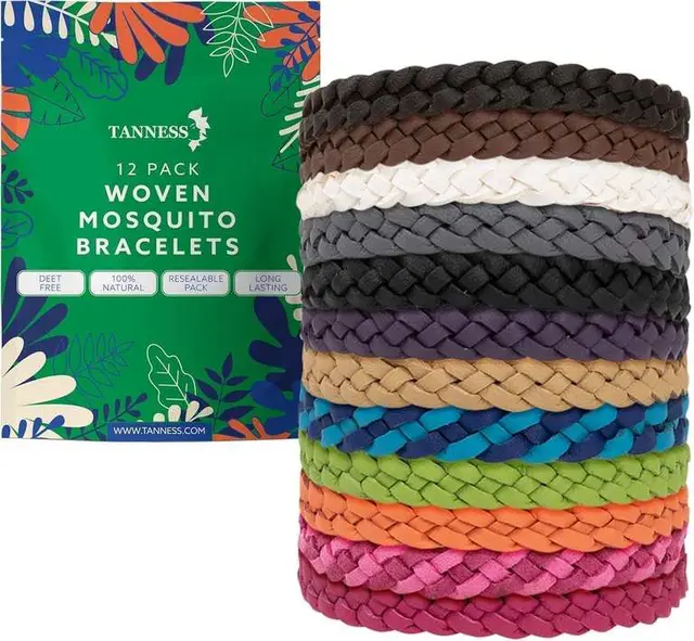 Tanness Mosquito Repellent Bracelets 12 Pack, DEET-Free Insect Bands for Kids and Adults