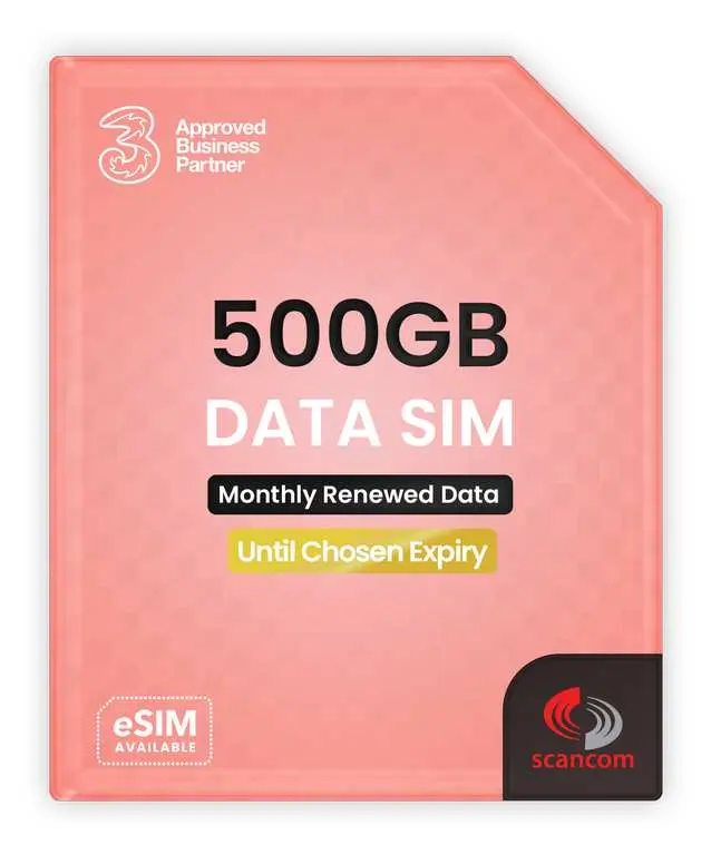 Three 500GB Data SIM Only Plan, Reloaded Monthly to April 2028