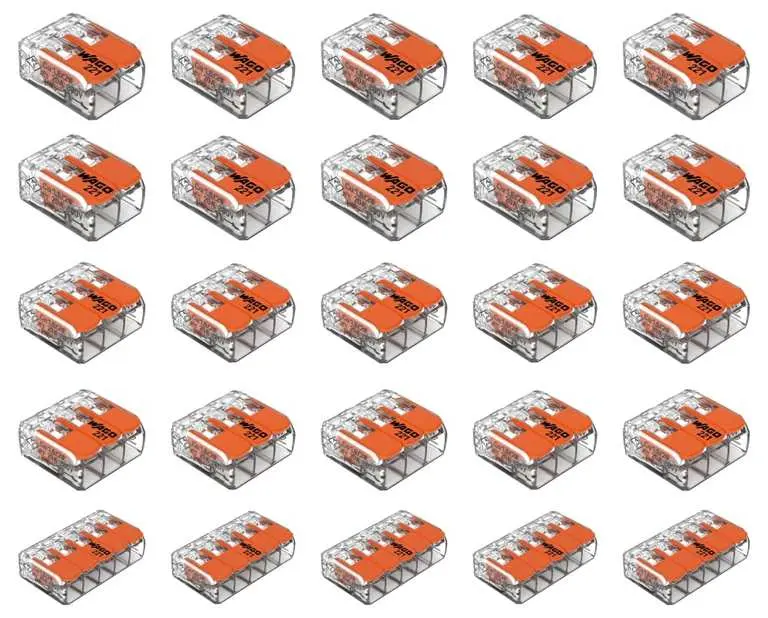 Wago 221 Splicing Connector Pack of 25 - 2 Port (10), 3 Port (10), 5 Port (5) Lever Connectors, 12-24 AWG, Sold by The Light Bulb Shop (FBA)