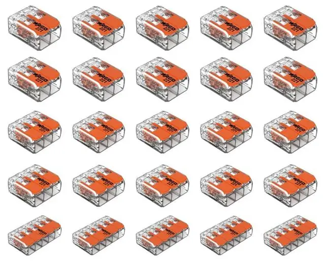 Wago 221 Splicing Connector Pack of 25 - 2 Port (10), 3 Port (10), 5 Port (5) Lever Connectors, 12-24 AWG, Sold by The Light Bulb Shop (FBA)